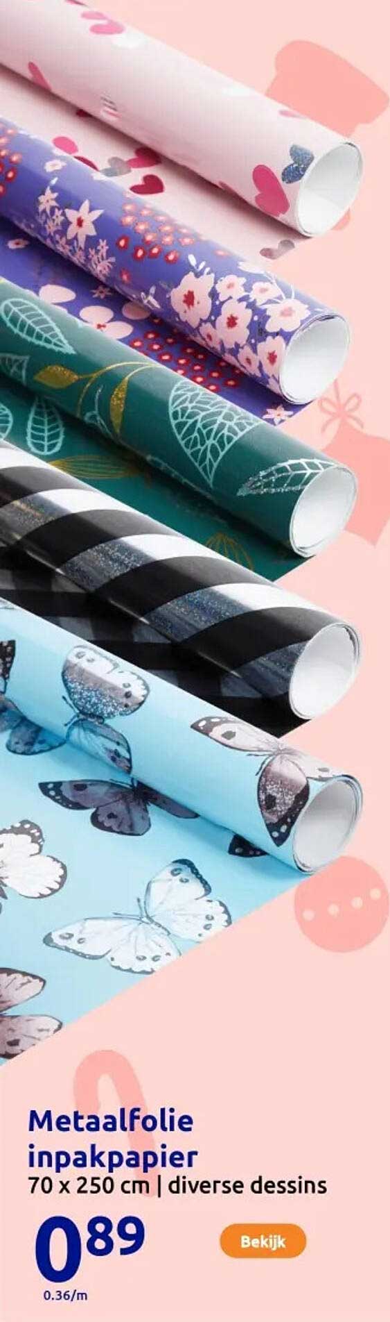 Metaalfolie inpakpapier 70 x 250 cm | diverse dessins