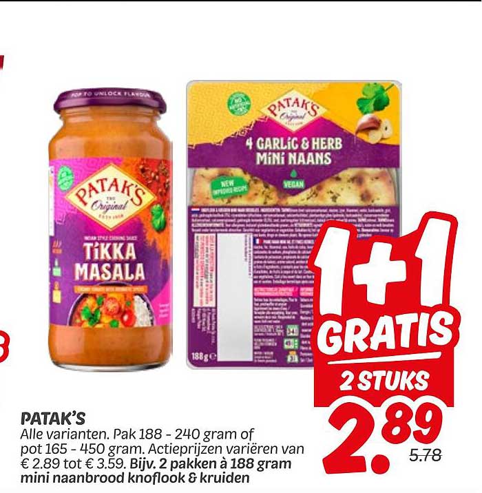 PATAK’S Tikka Masala en Mini Naans: 1+1 Gratis!