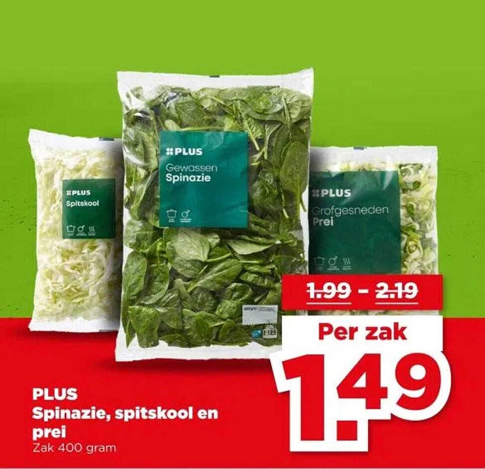 PLUS Spinazie, spitskool en prei