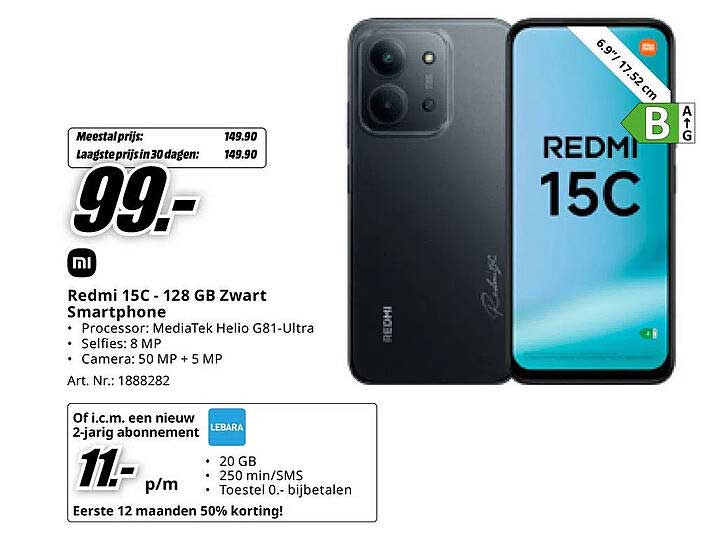 Redmi 15C - 128 GB Zwart Smartphone