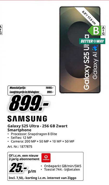 Samsung Galaxy S25 Ultra - 256 GB Zwart Smartphone