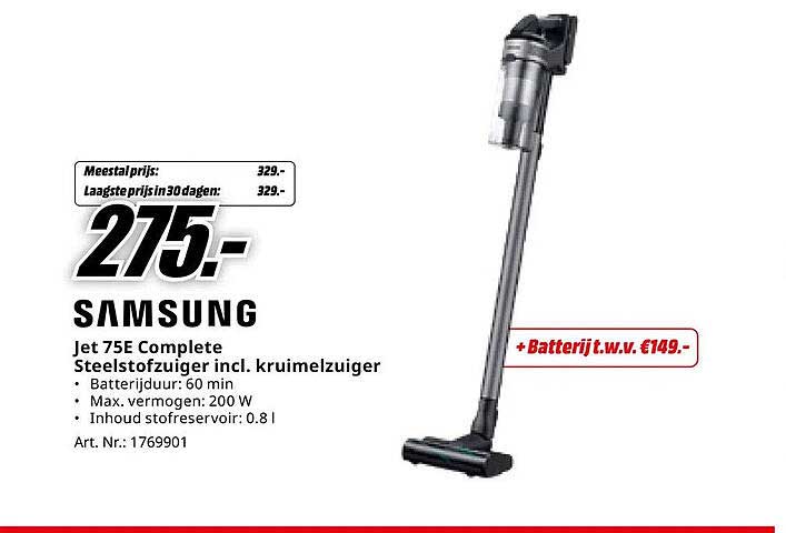 Samsung Jet 75E Complete Steelstofzuiger incl. kruimelzuiger