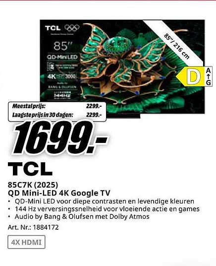 TCL 85C7K (2025) QD Mini-LED 4K Google TV