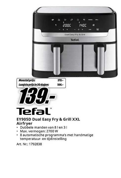 Tefal EY905D Dual Easy Fry & Grill XXL Airfryer