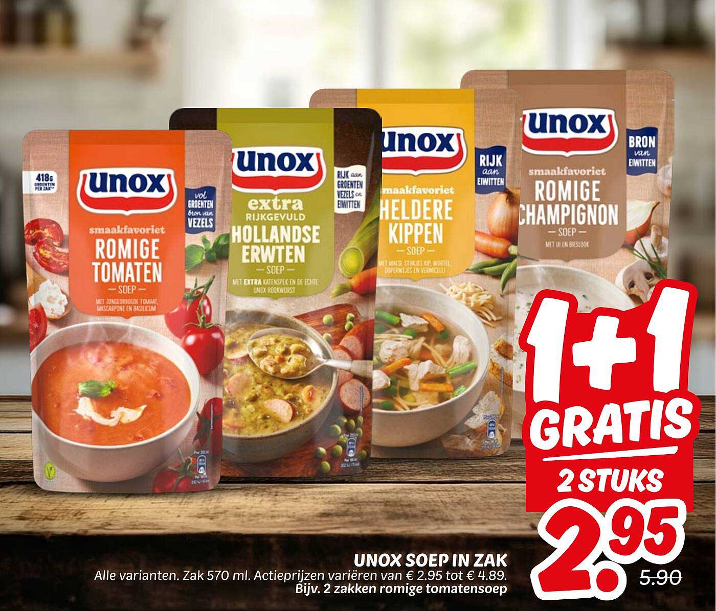 UNOX SOEP IN ZAK 2 STUKS 1+1 GRATIS