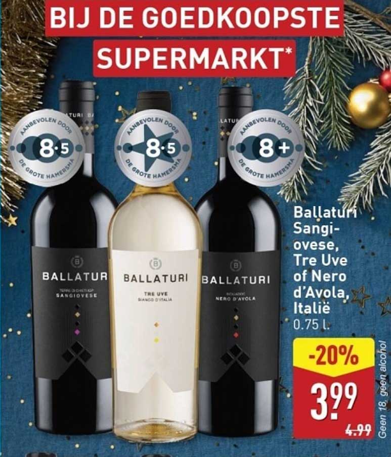 Ballaturi Sangiovese, Tre Uve of Nero d'Avola, Italië 0.75 L