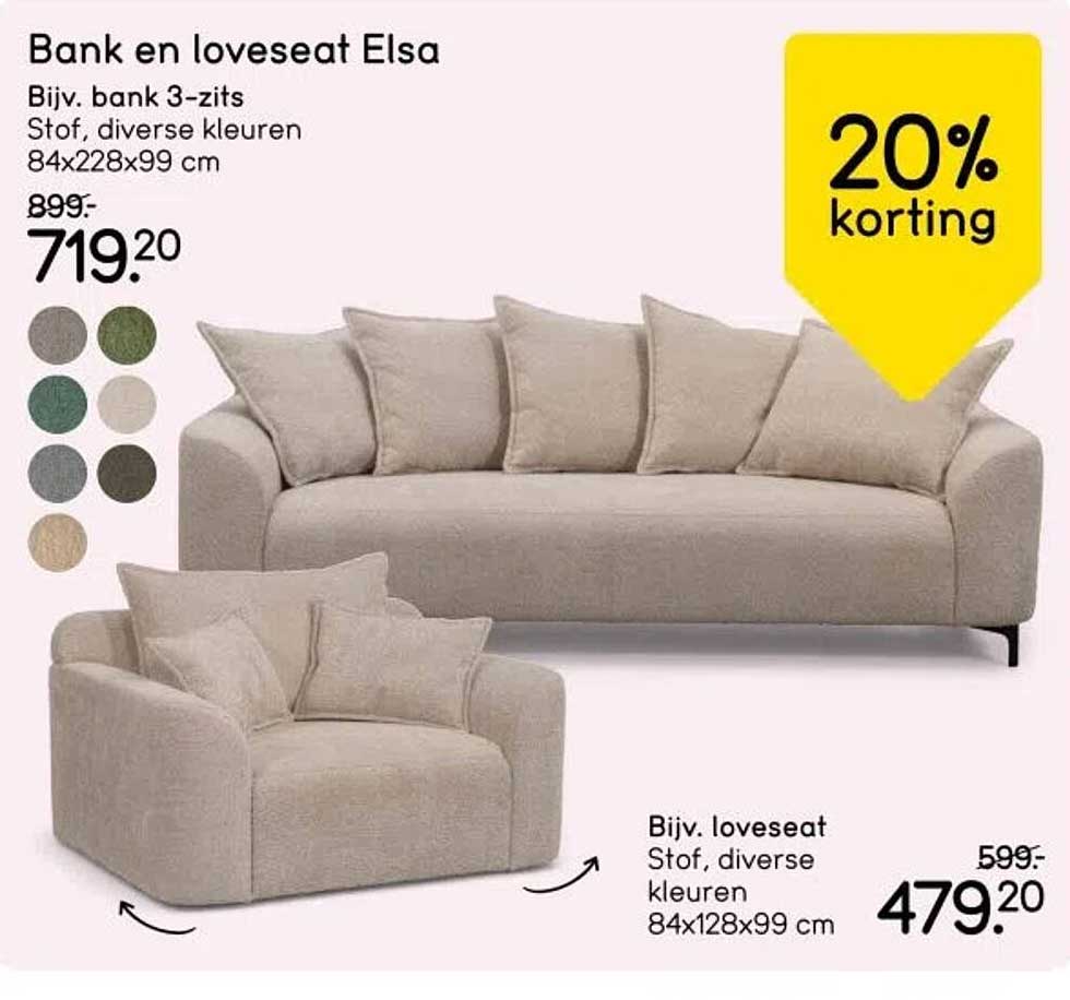 Bank En Loveseat Elsa Aanbieding bij Leen Bakker - FolderFeest.nl