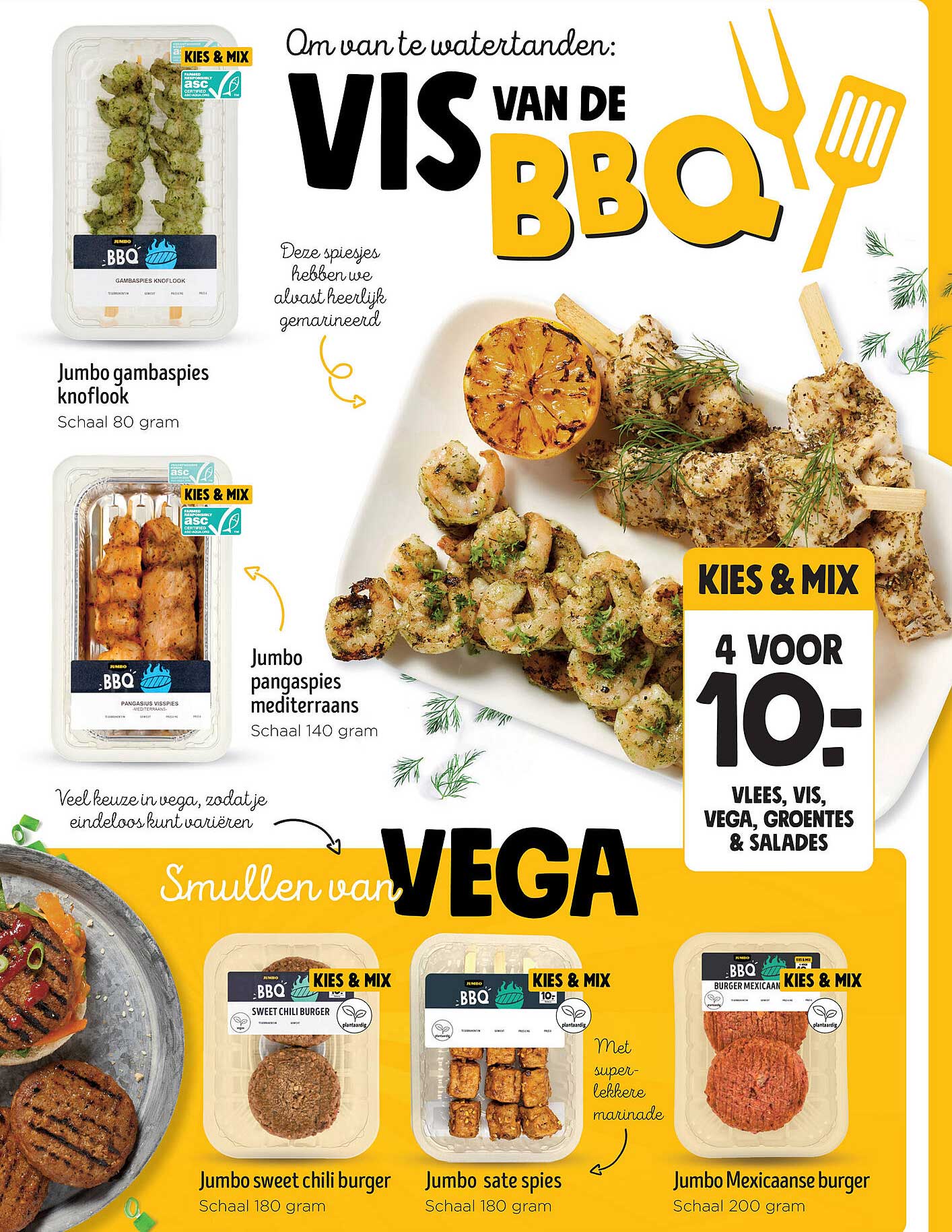4 VOOR 10:- VLEES, VIS, VEGA, GROENTES & SALADES