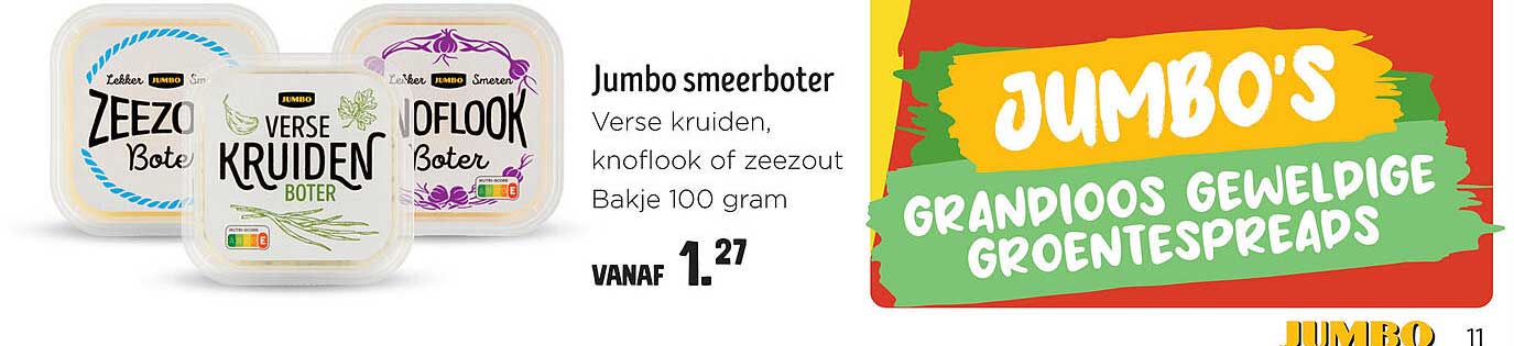 Jumbo smeerboters: Verse kruiden, knoflook of zeezout Bakje 100 gram