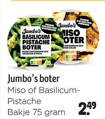 Jumbo's boter Miso of Basilicum-Pistache Bakje 75 gram