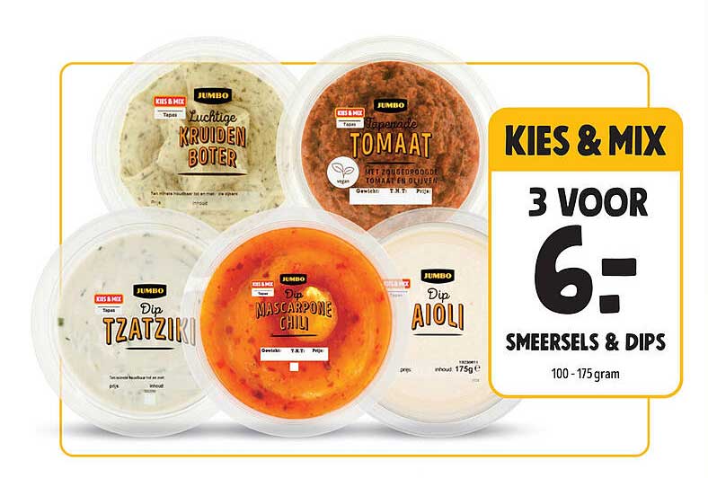 KIES & MIX 3 VOOR 6: Smersels & Dips