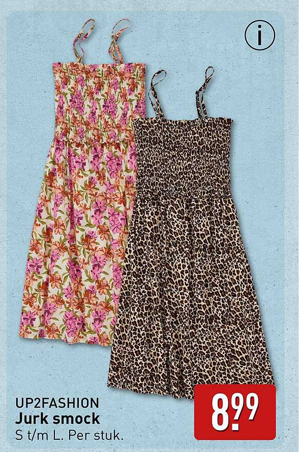 UP2FASHION Jurk smock S t/m L. Per stuk.