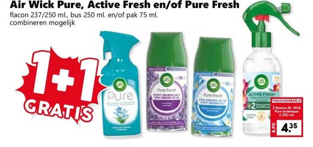 Air Wick Pure, Active Fresh en/of Pure Fresh 1+1 GRATIS