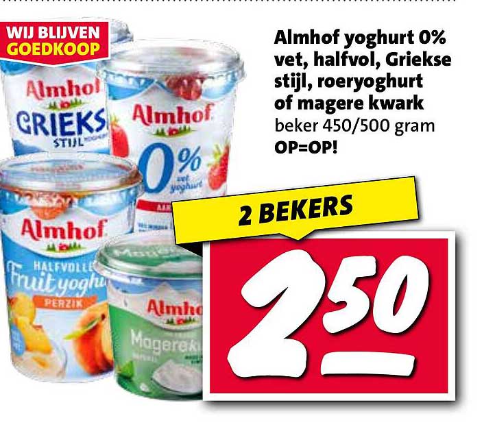 Almhof yoghurt 0% vet, halfvol, Griekse stijl, roeryoghurt of magere kwark beker 450/500 gram