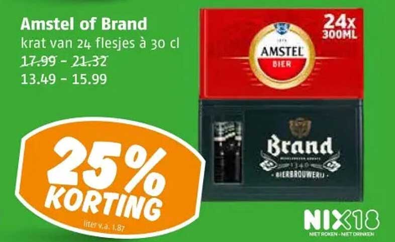 Amstel of Brand krat van 24 flesjes à 30 cl