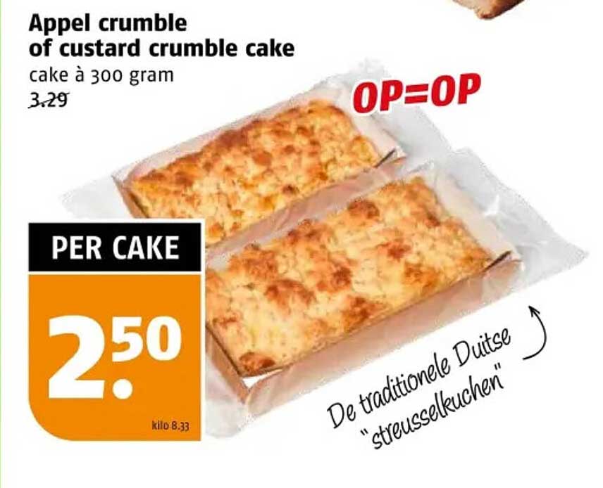 Appel crumble of custard crumble cake