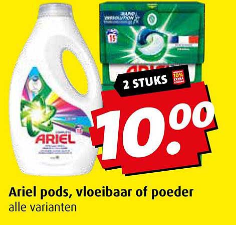 Ariel pods, vloeibaar of poeder - 2 stuks voor 10,00