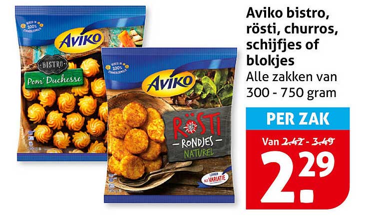 Aviko bistro, rösti, churros, schijfjes of blokjes
