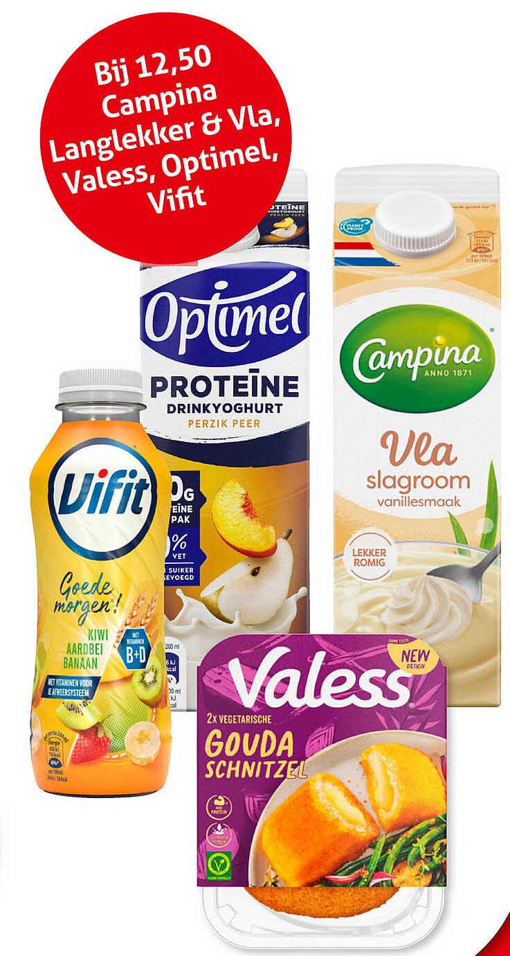 Bij 12,50 Campina Langlekker & Vla, Valess, Optimel, Vifit