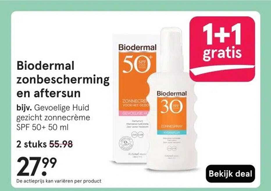 Biodermal zonbescherming en aftersun bijv. Gevoelige Huid gezicht zonnecrème SPF 50+ 50 ml