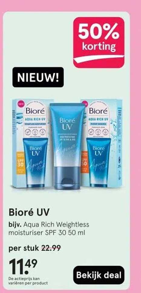 Bioré UV bijv. Aqua Rich Weightless moisturiser SPF 30 50 ml