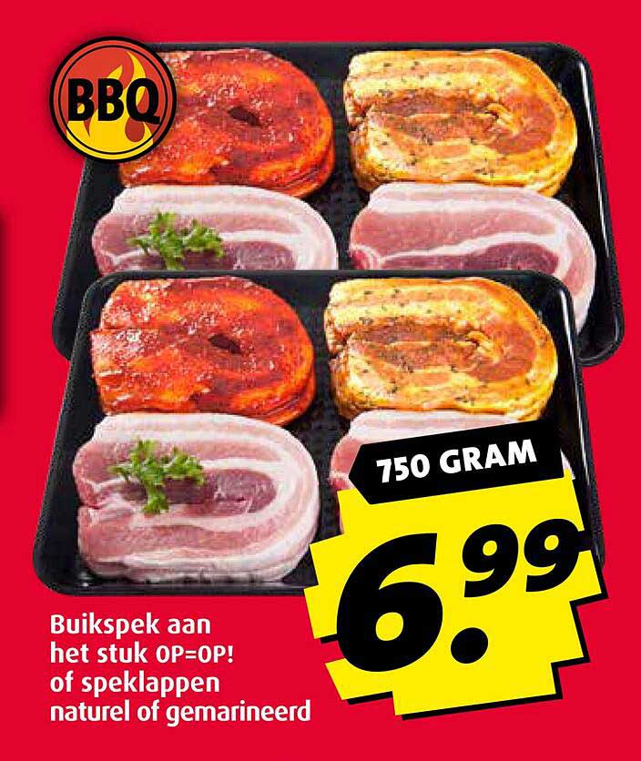 Buikspek aan het stuk OP=OP! of speklappen naturel of gemarineerd