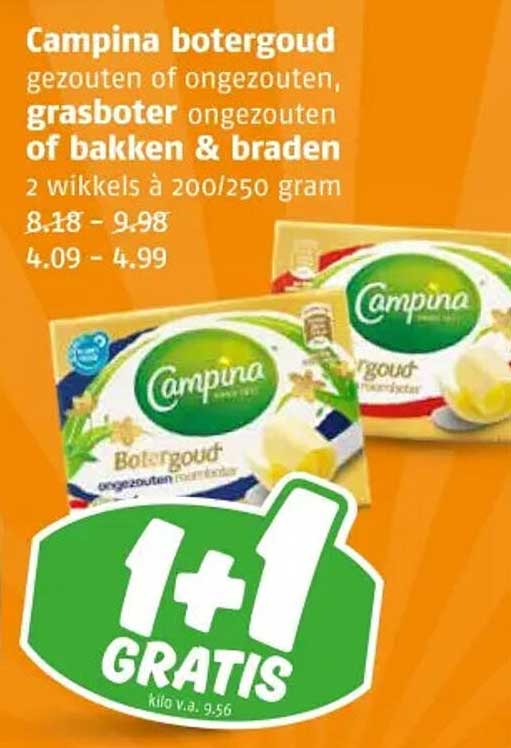 Campina botergoud gezoet of ongezoet, grasbotter ongezoet of bakken & braden