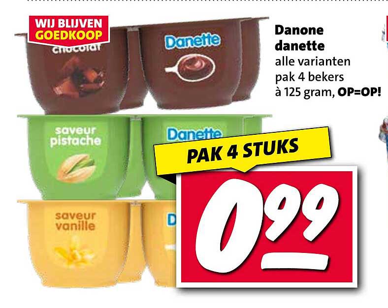 Danone danette alle varianten pak 4 bekers à 125 gram, OP=OP!