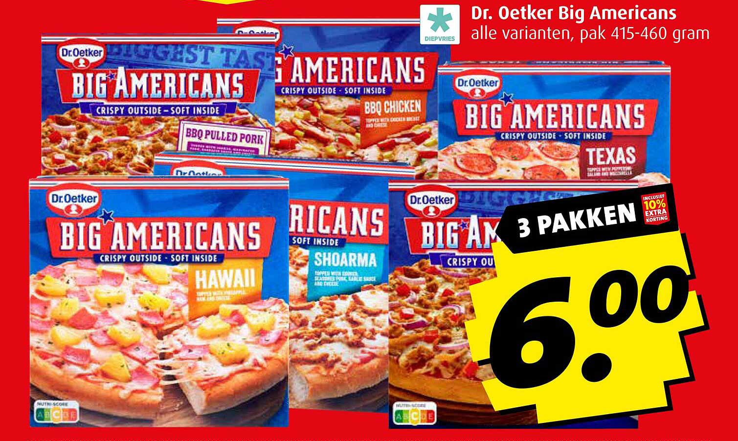 Dr. Oetker Big Americans alle varianten, pak 415-460 gram