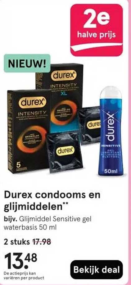 Durex condooms en glijmiddelen** bijv. Glijmiddel Sensitive gel waterbasis 50 ml