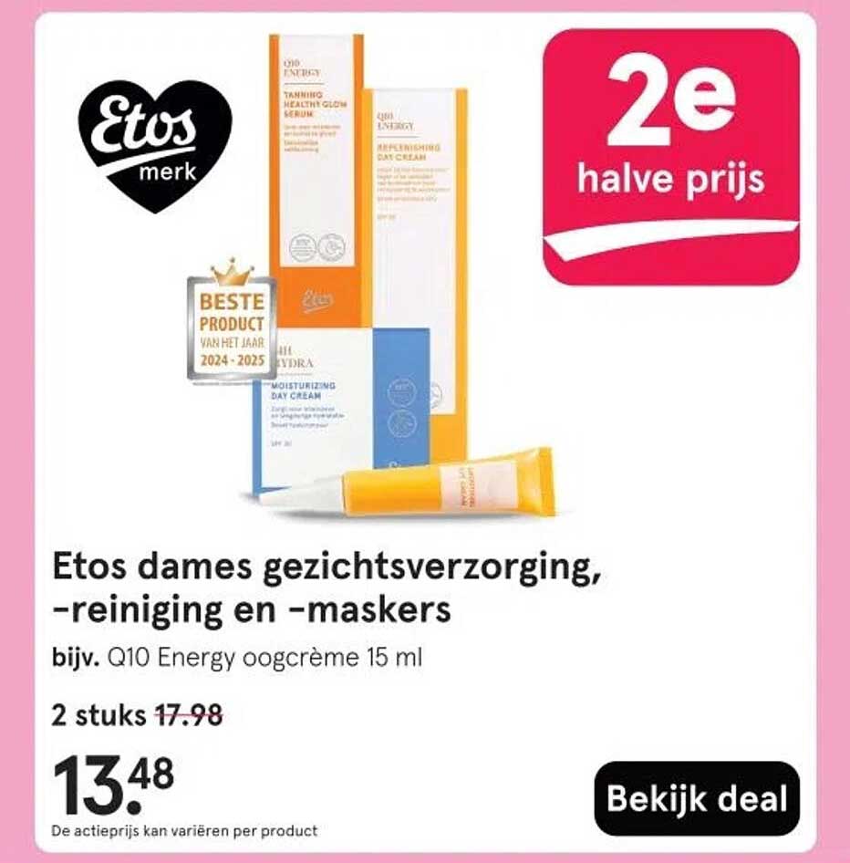 Etos dames gezichtsverzorging, -reinigen en -maskers bijv. Q10 Energy oogcrème 15 ml