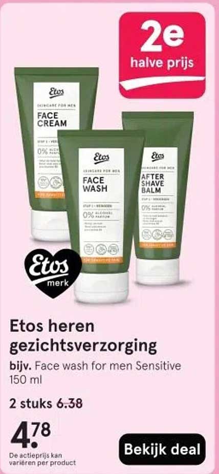 Etos heren gezichtsverzorging bijv. Face wash for men Sensitive 150 ml