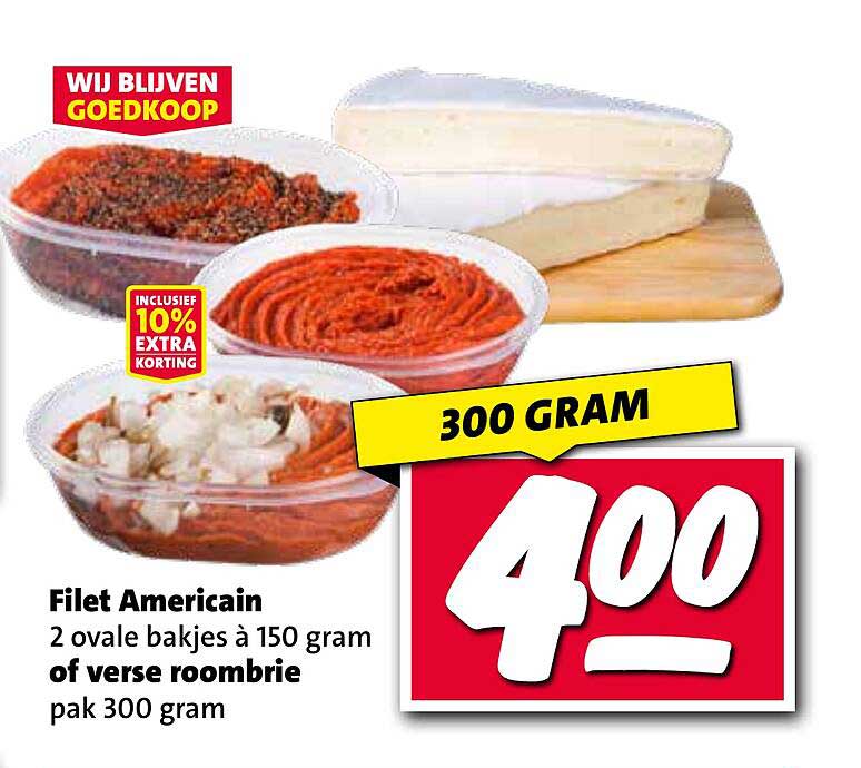 Filet Americain 2 ovale bakjes à 150 gram of verse roomboter pak 300 gram