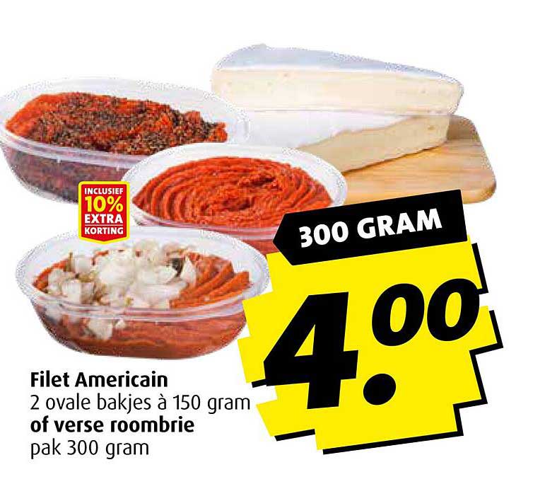 Filet Americain 2 ovale bakjes à 150 gram of verse roombrie pak 300 gram