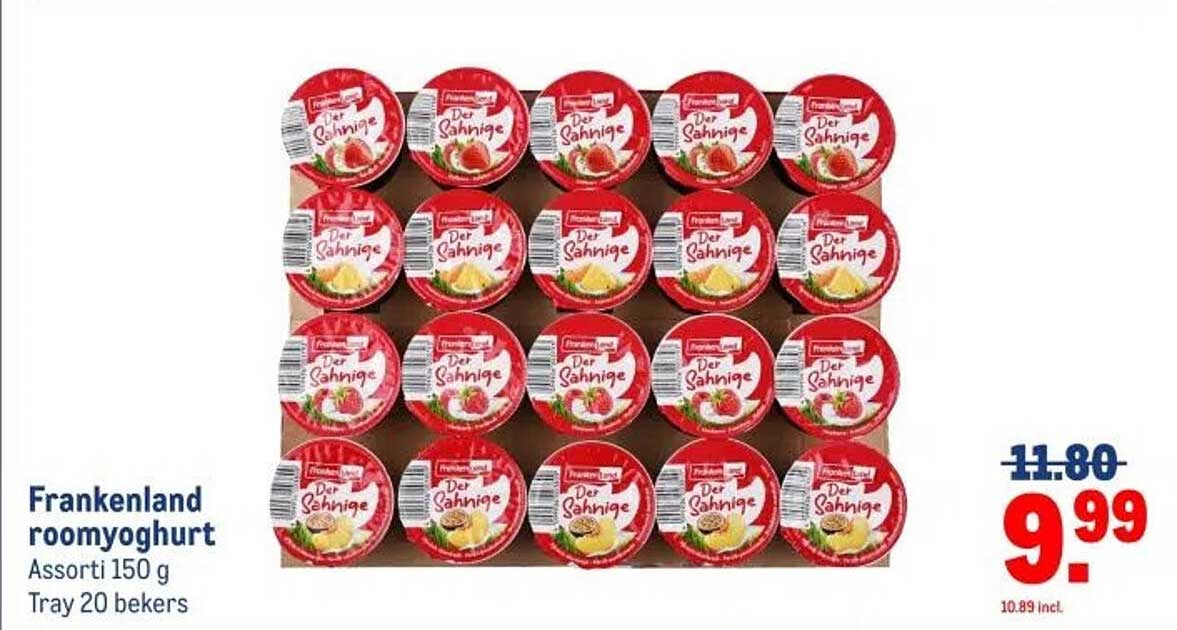 Frankenland roomyoghurt Assorti 150 g Tray 20 bekers