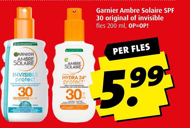 Garnier Ambre Solaire SPF 30 original of invisible fles 200 ml, OP=OP!