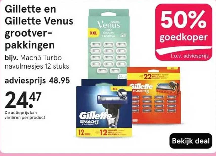 Gillette en Gillette Venus grootverpakkingen bijv. Mach3 Turbo navulmesjes 12 stuks