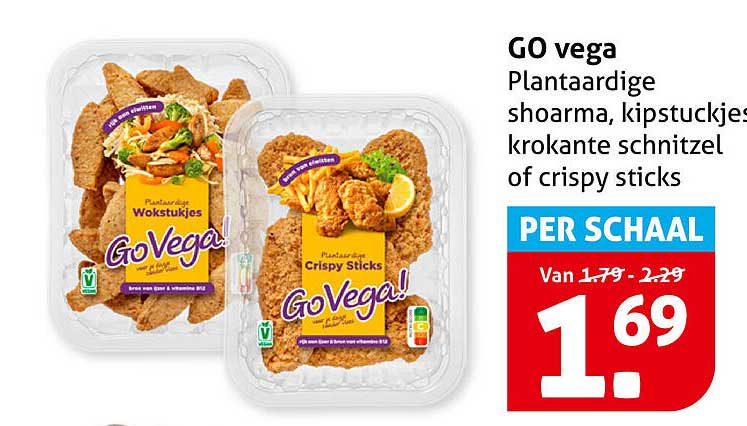 GO vega Plantenachtige shoarma, kipstukjes, krokante schnitzel of crispy sticks