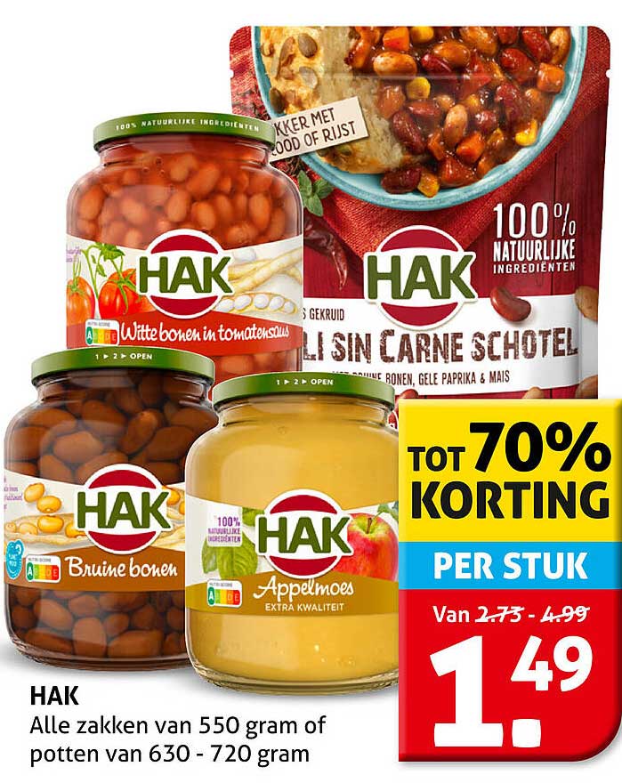 HAK - Alle zakken van 550 gram of potten van 630 - 720 gram