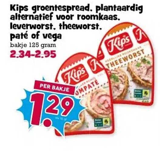 Kips groentespread, plantaardig alternatief voor roomkaas, leverworst, theeworst, paté of vega