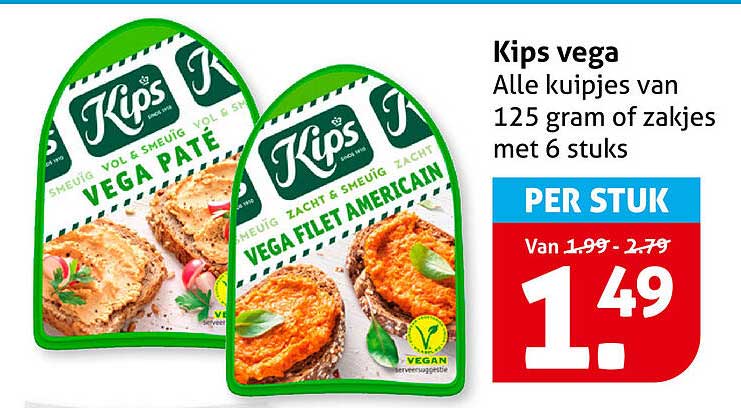 Kips vega Alle kuipjes van 125 gram of zakjes met 6 stuks