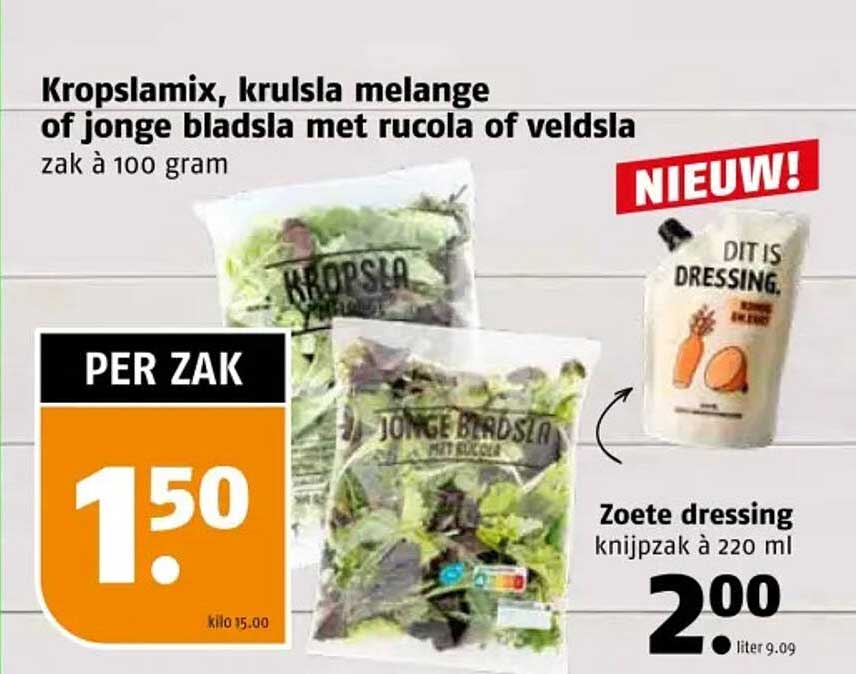 Kropslamix, krulsla melange of jonge bladsla met rucola of veldsla zak à 100 gram