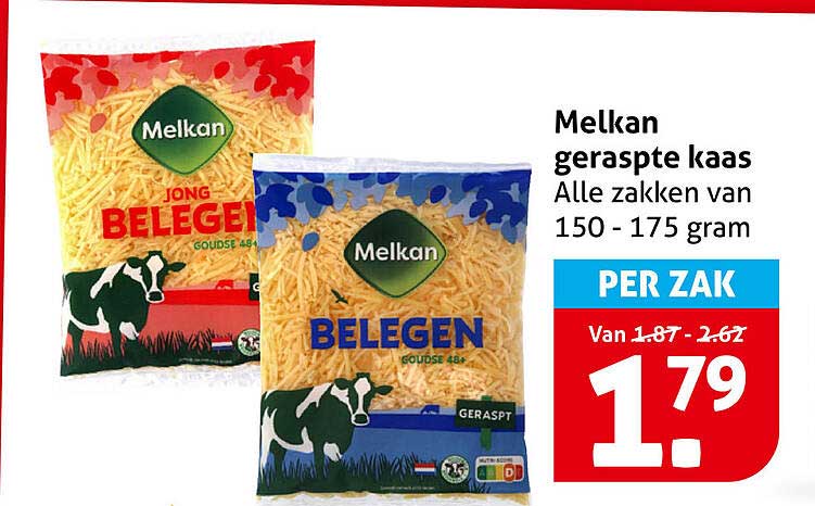 Melkan geraspte kaas - Alle zakken van 150 - 175 gram
