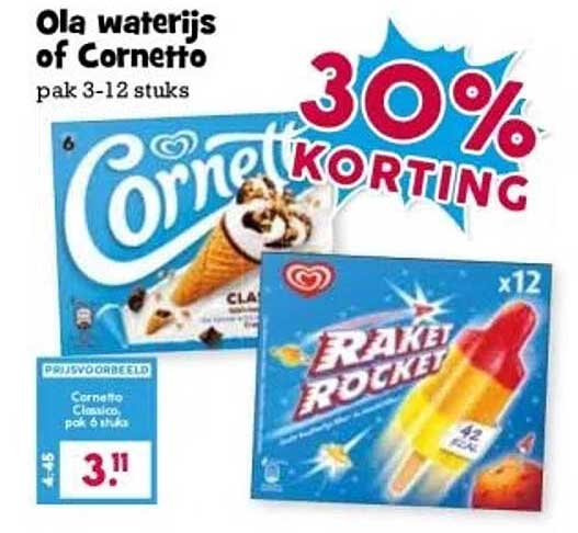 Ola waterijs of Cornetto pak 3-12 stuks