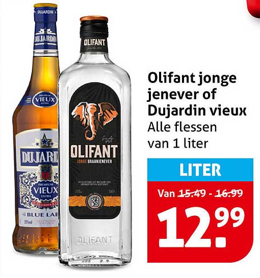 Olifant jonge jenever of Dujardin vieux Alle flessen van 1 liter