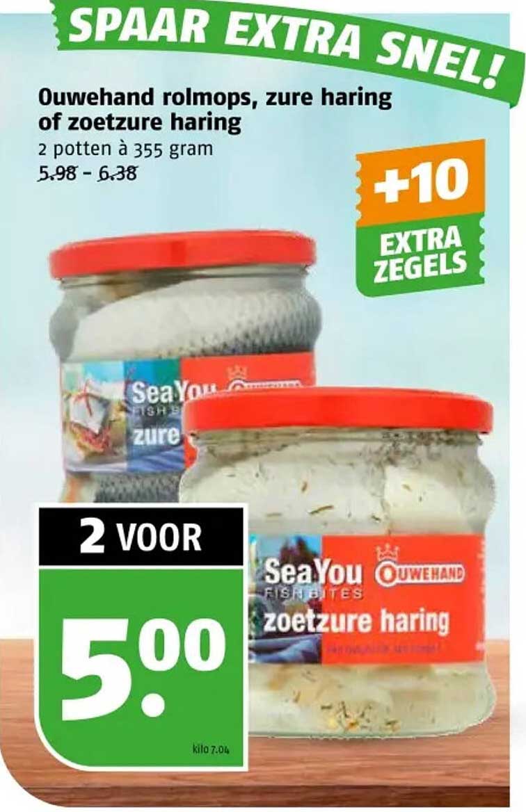 Ouwehand rolmops, zure haring of zoetzuur haring 2 potten à 355 gram