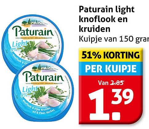 Paturain light knoflook en kruiden Kuipje van 150 gram