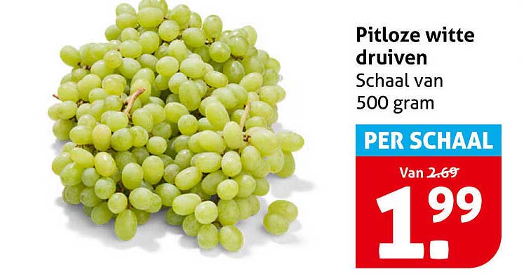 Pitloze witte druiven Schaal van 500 gram