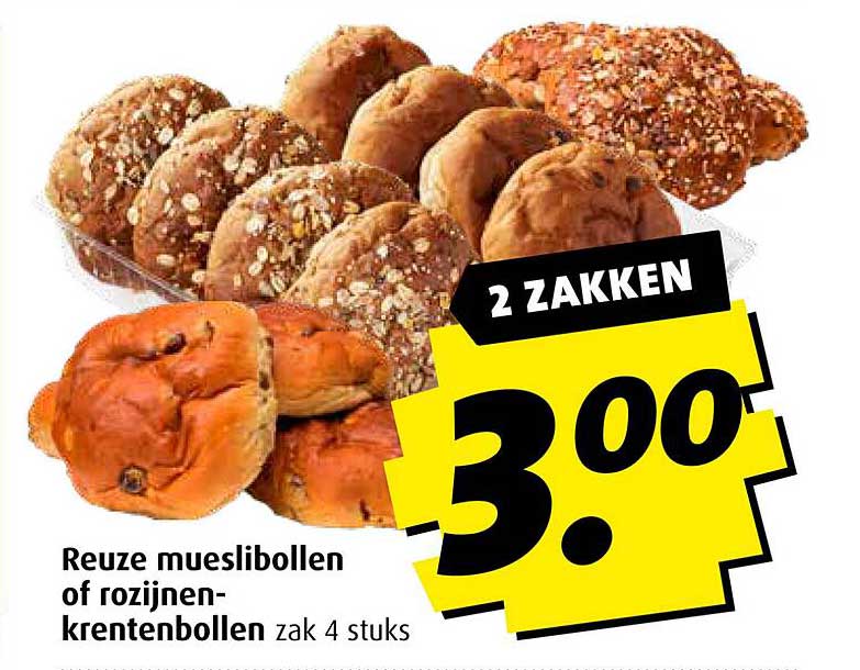 Reuze mueslibollen of rozijnenkrentenbollen zak 4 stuks
