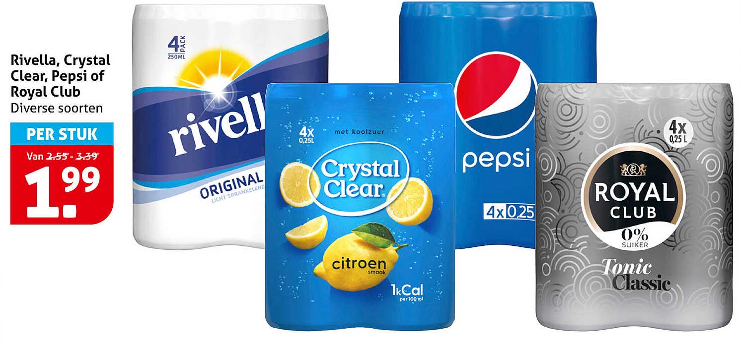 Rivella, Crystal Clear, Pepsi of Royal Club Diverse soorten
